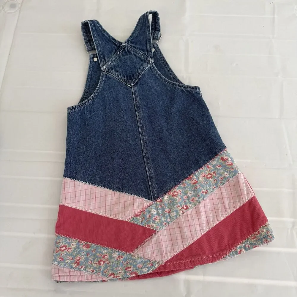 VTG Gymboree Jumper Dress XL 6Y Denim Floral Plaid Corduroy Quilted Overall Y2K